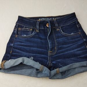 American Eagle Outfitters Women's Dark Blue Denim Shorts High Rise